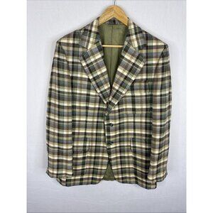 Savile Row 70s Plaid Wool Sport Coat Blazer Green Brown Vintage Men 44 Wkrp Herb